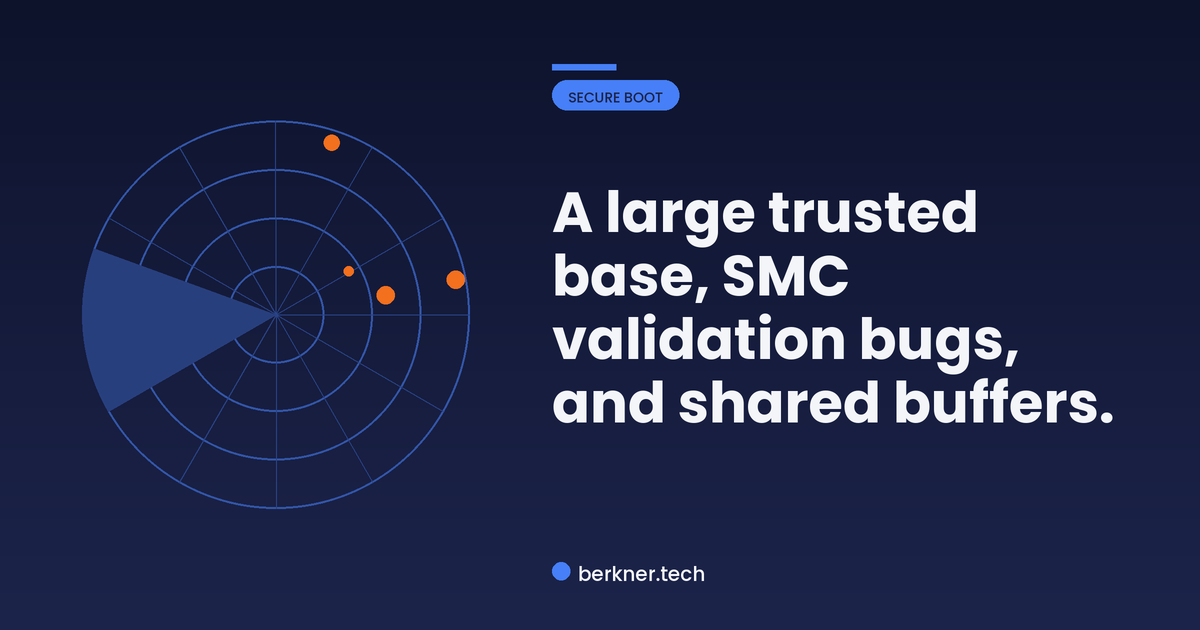 Three TrustZone TEE pitfalls: a large trusted computing base, SMC validation bugs, and shared buffers