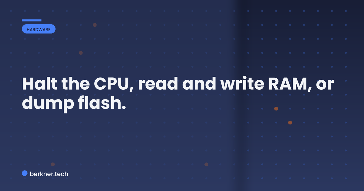 What a JTAG or SWD debug port gives an attacker: halt the CPU, read and write RAM, and dump flash