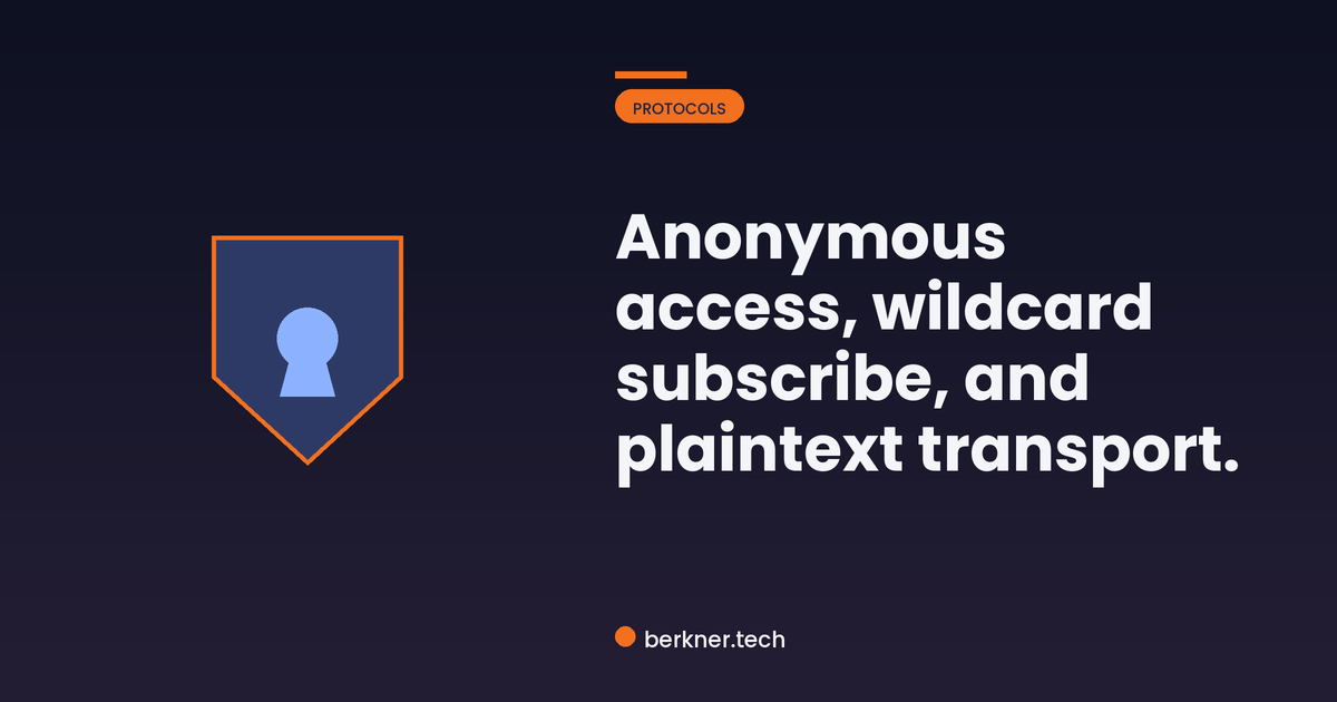 Three MQTT broker misconfigurations: anonymous access, wildcard subscribe, and plaintext transport