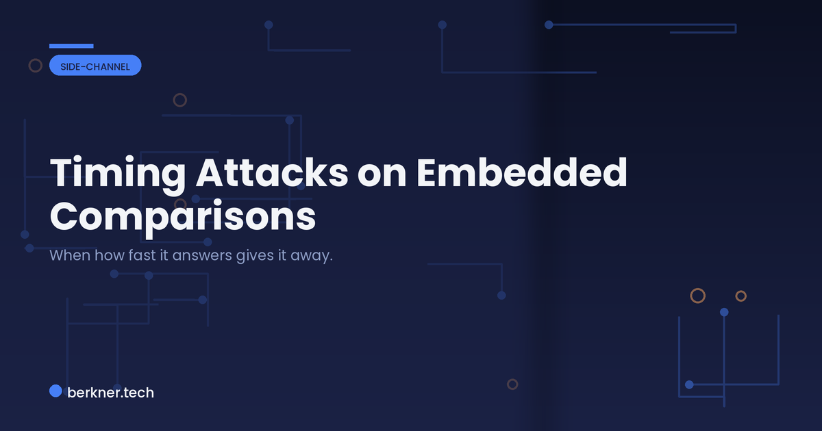 A timing attack recovering a secret one byte at a time from an early-exit comparison on an embedded device