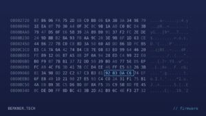 Navy firmware hex-dump illustration for SBOM in embedded firmware